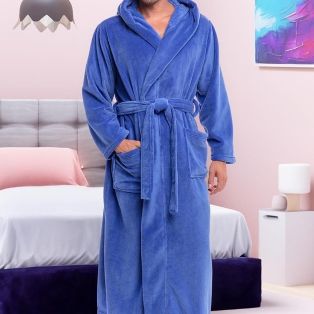 Alexander Del Rossa Men's Soft Plush Fleece Hooded Bathrobe Full Length